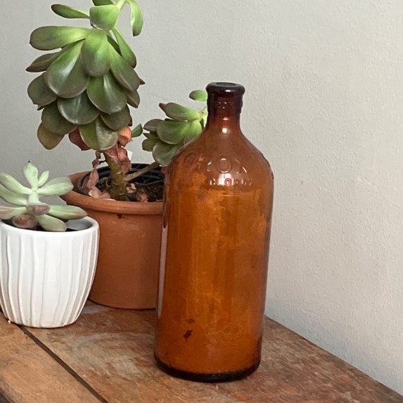 Antique Vintage Clorox Amber Brown Orange Glass Bottle Skinny Neck 16 Ounce - Picture 2 of 8